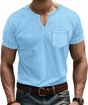 Men's Linen Henley Shirts Casual Short Sleeve V Neck Blouses Tops 2025 Summer Beach Hippie Shirts with Pocket
