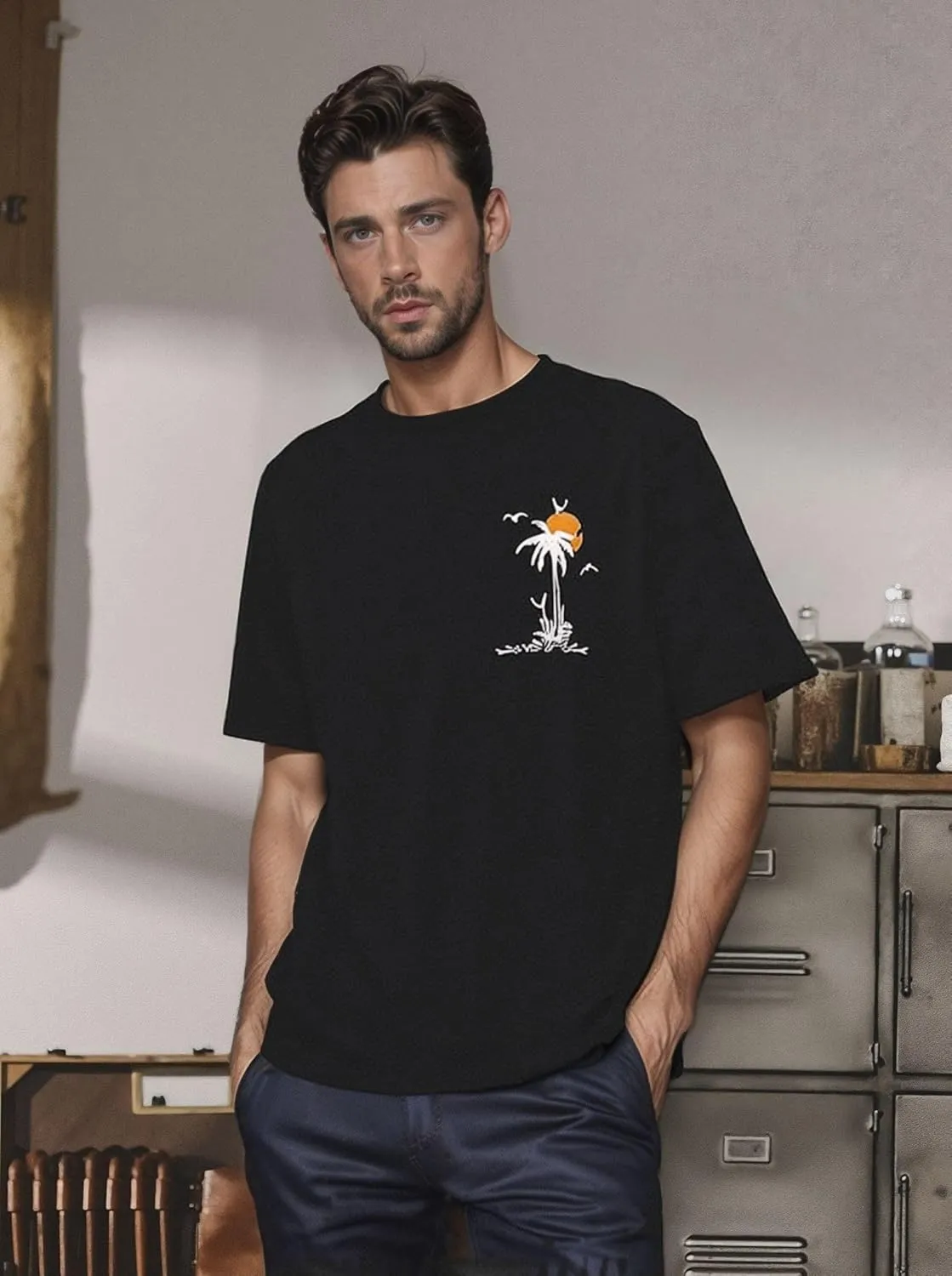 Mens Oversized Graphic Tees Y2K Vintage T Shirts Casual Letter Print Shirts Unisex Summer Tops Black X-Large
