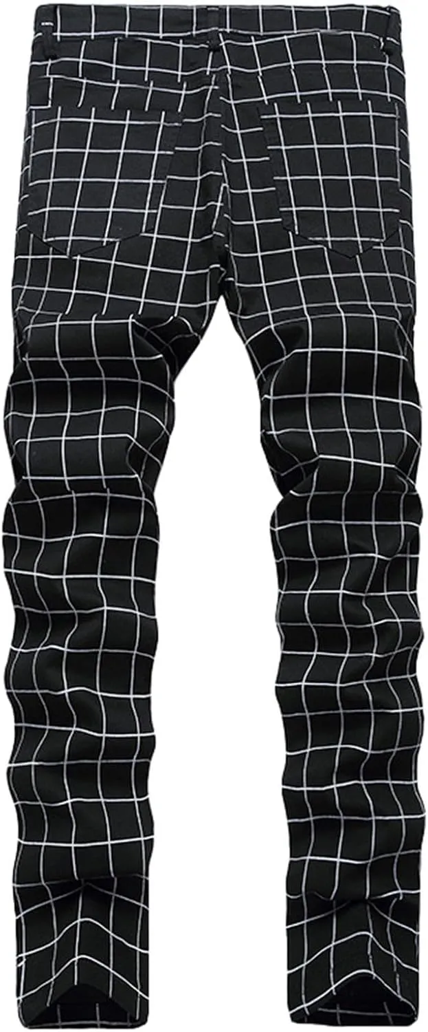 Mens Pants Jeans Slim Fit High Waisted Striped Jeans Straight Leg Pants Fashion Trousers Classic 5 Pocket Streetwear
