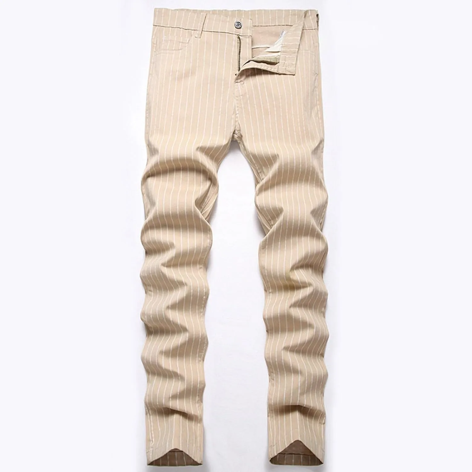 Mens Pants Jeans Slim Fit High Waisted Striped Jeans Straight Leg Pants Fashion Trousers Classic 5 Pocket Streetwear