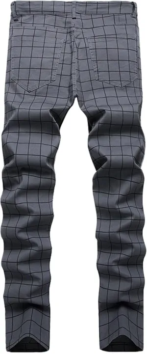 Mens Pants Jeans Slim Fit High Waisted Striped Jeans Straight Leg Pants Fashion Trousers Classic 5 Pocket Streetwear