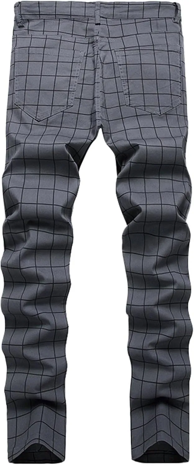 Mens Pants Jeans Slim Fit High Waisted Striped Jeans Straight Leg Pants Fashion Trousers Classic 5 Pocket Streetwear