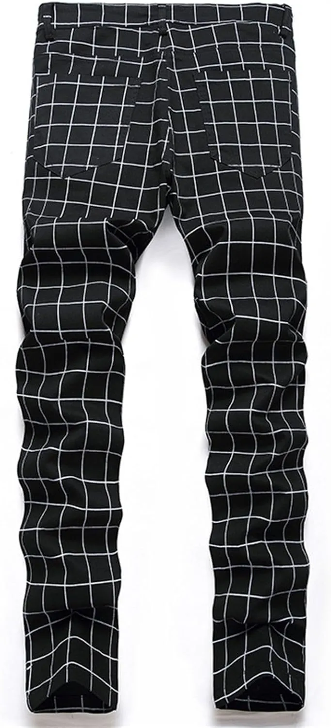 Mens Pants Jeans Slim Fit High Waisted Striped Jeans Straight Leg Pants Fashion Trousers Classic 5 Pocket Streetwear
