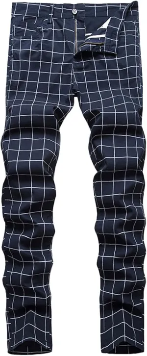 Mens Pants Jeans Slim Fit High Waisted Striped Jeans Straight Leg Pants Fashion Trousers Classic 5 Pocket Streetwear