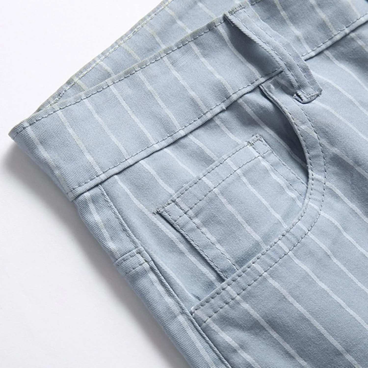 Mens Pants Jeans Slim Fit High Waisted Striped Jeans Straight Leg Pants Fashion Trousers Classic 5 Pocket Streetwear
