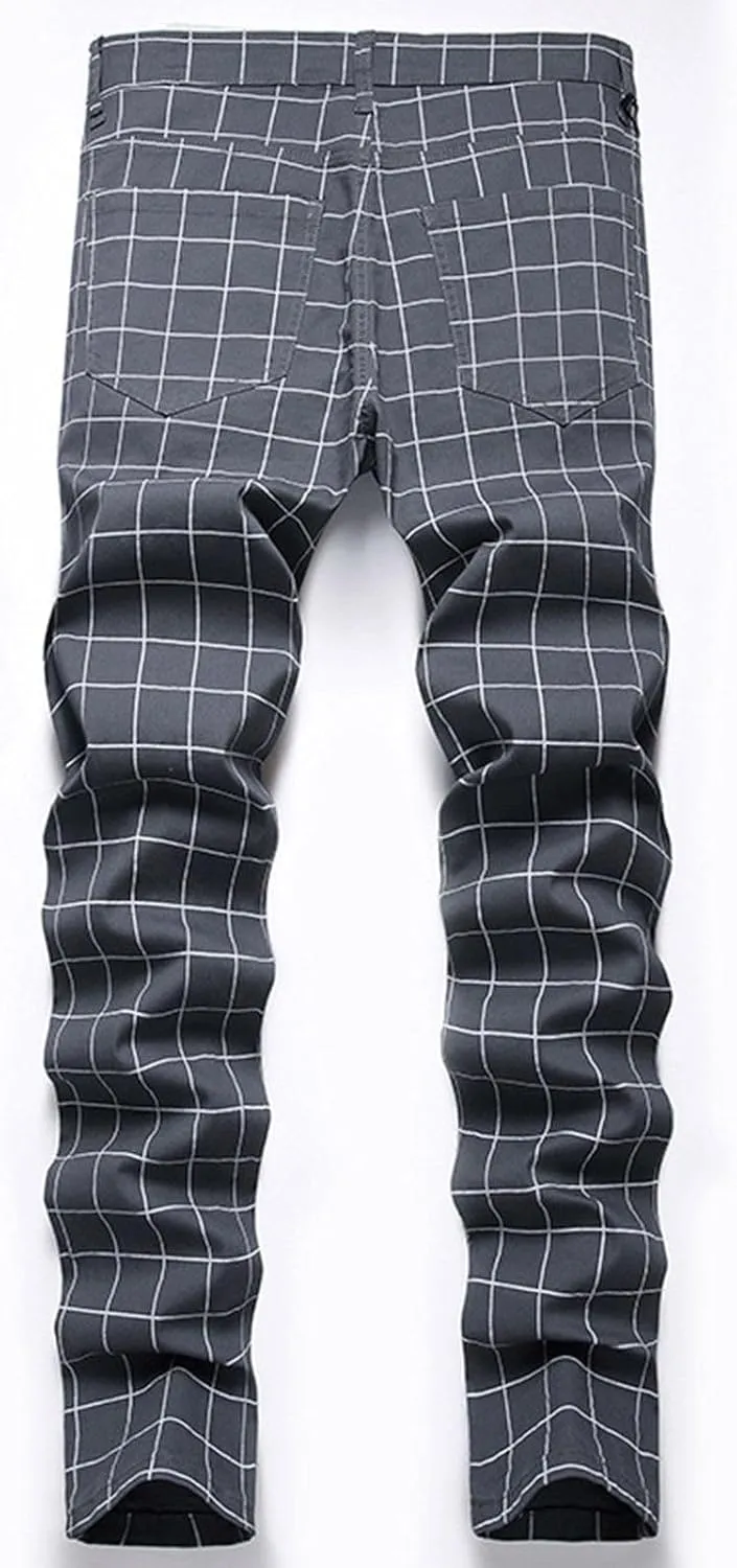 Mens Pants Jeans Slim Fit High Waisted Striped Jeans Straight Leg Pants Fashion Trousers Classic 5 Pocket Streetwear