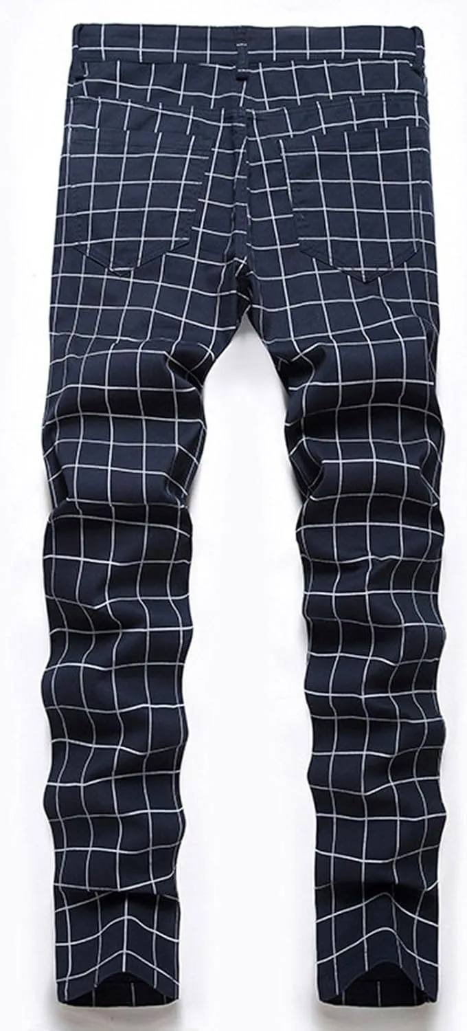 Mens Pants Jeans Slim Fit High Waisted Striped Jeans Straight Leg Pants Fashion Trousers Classic 5 Pocket Streetwear