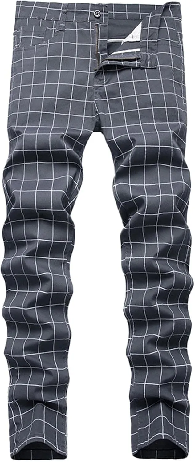 Mens Pants Jeans Slim Fit High Waisted Striped Jeans Straight Leg Pants Fashion Trousers Classic 5 Pocket Streetwear