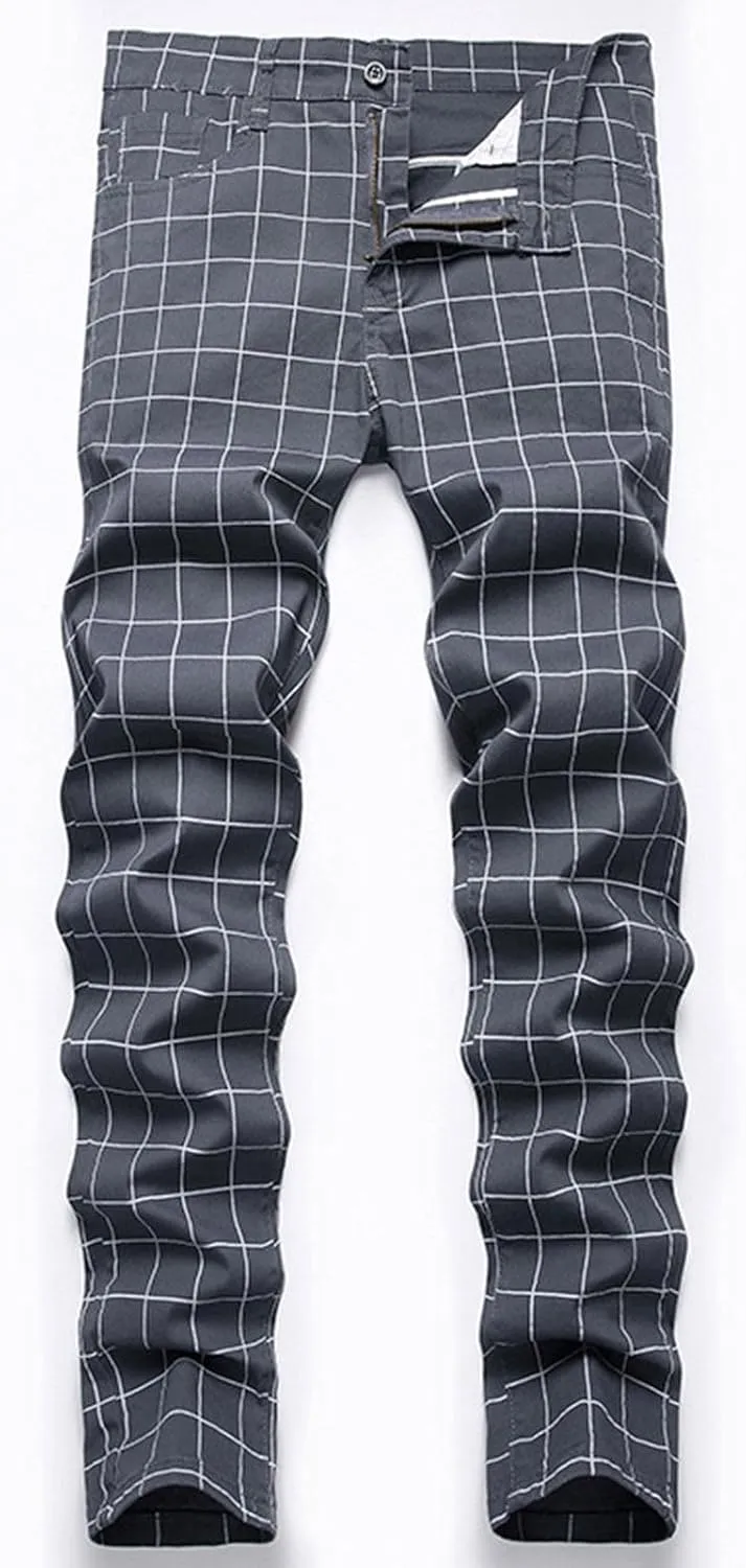 Mens Pants Jeans Slim Fit High Waisted Striped Jeans Straight Leg Pants Fashion Trousers Classic 5 Pocket Streetwear