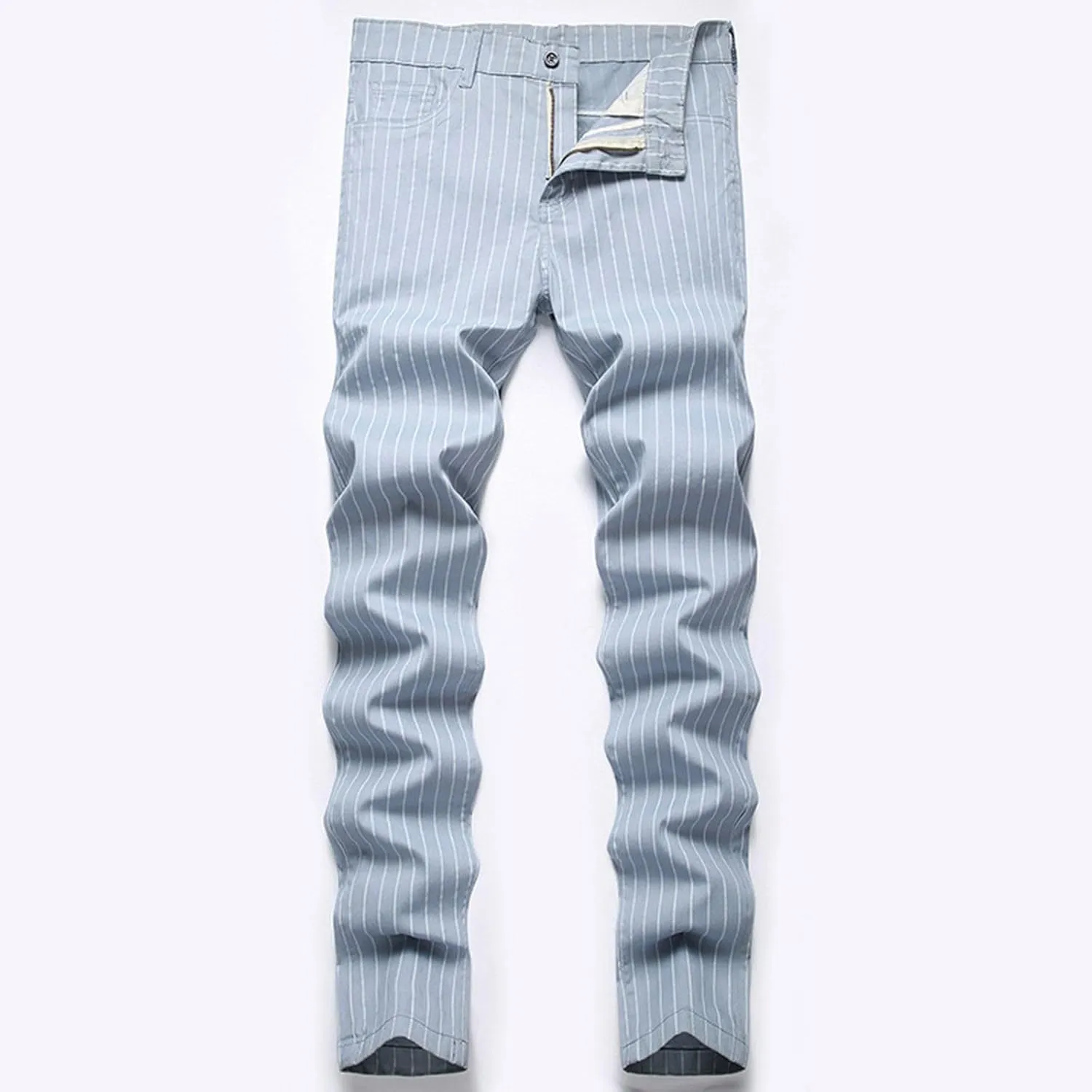 Mens Pants Jeans Slim Fit High Waisted Striped Jeans Straight Leg Pants Fashion Trousers Classic 5 Pocket Streetwear
