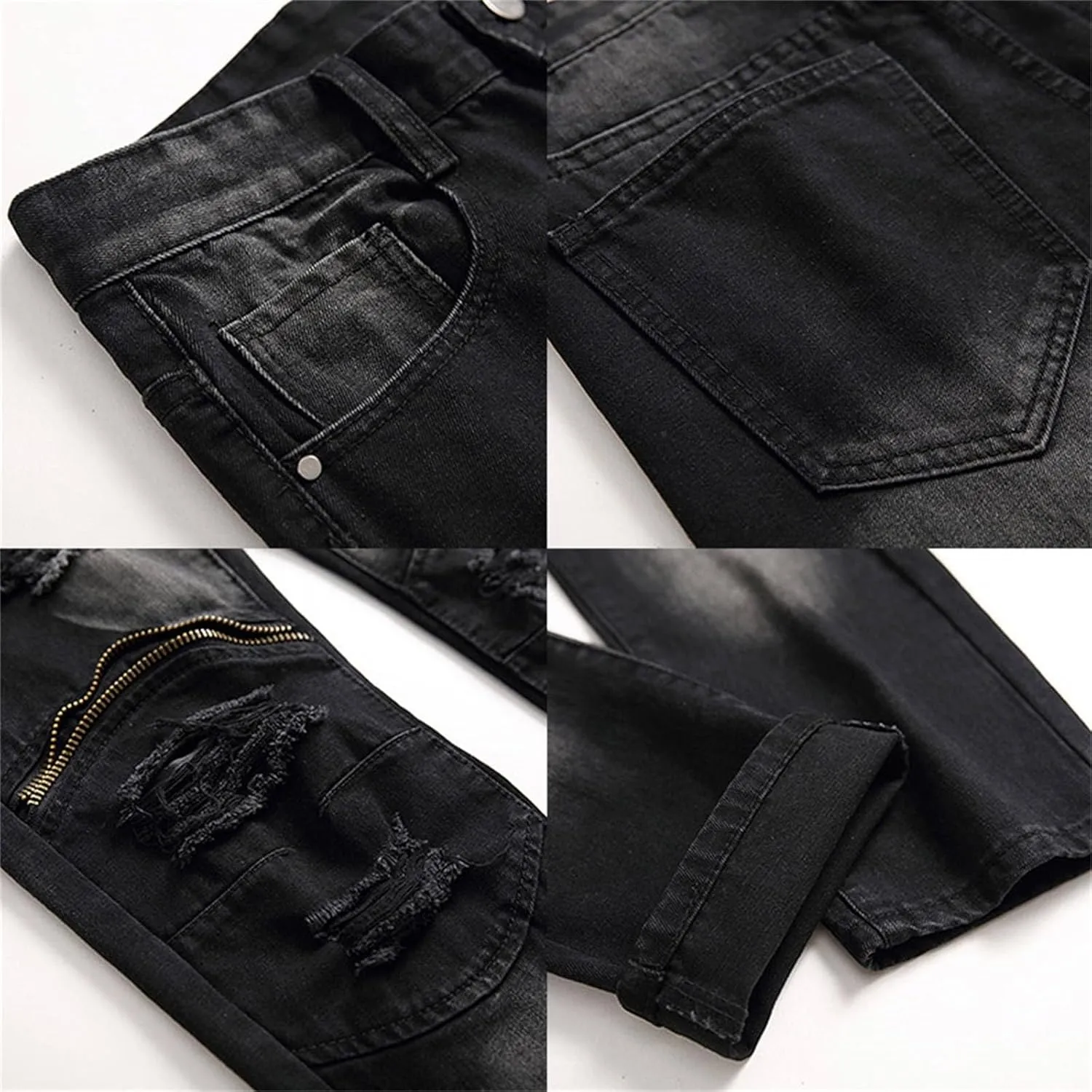 Mens Pants Jeans Slim Fit Ripped Classic Vintage Straight Wide Leg Denim Pants Baggy Jeans Trousers Mulit Pockets
