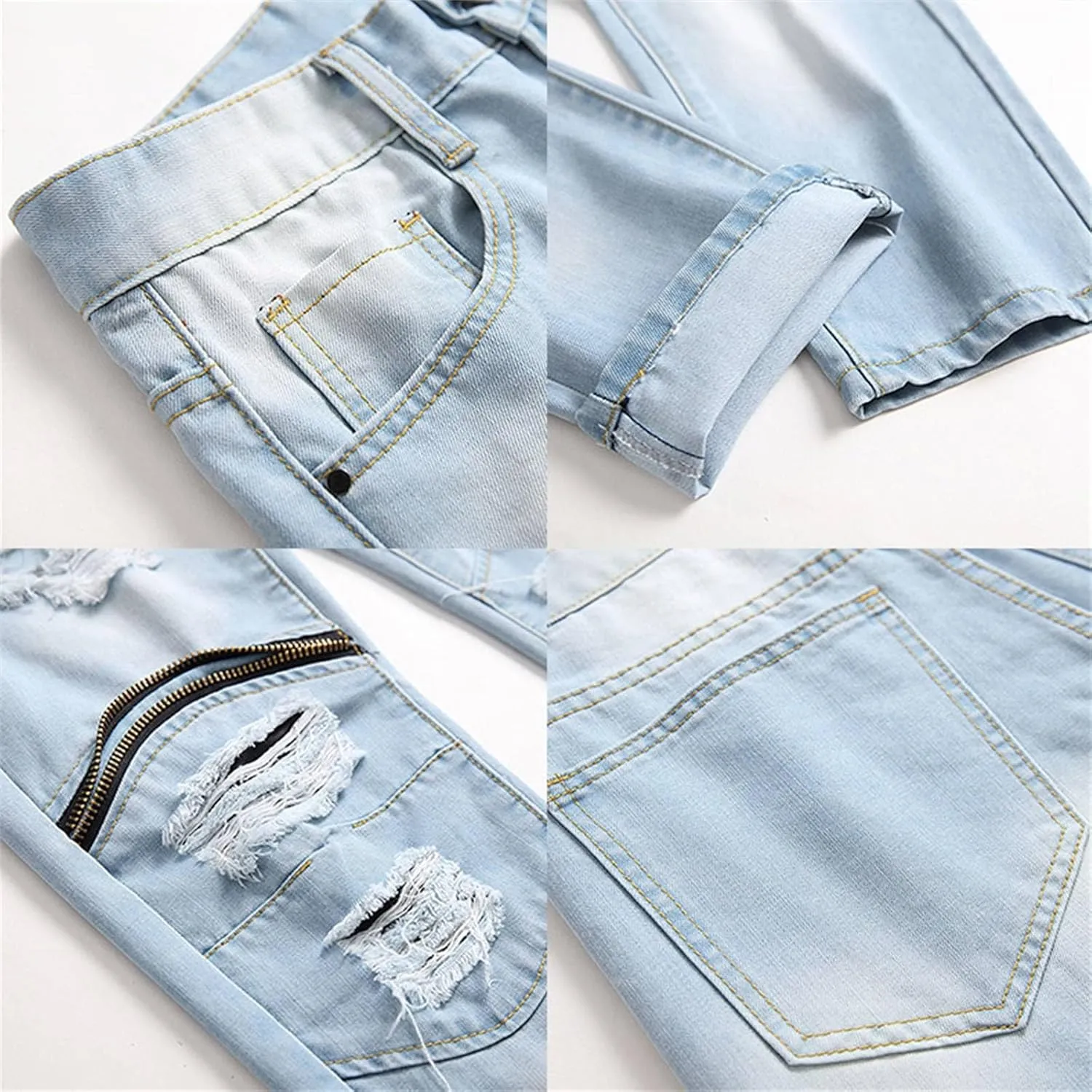 Mens Pants Jeans Slim Fit Ripped Classic Vintage Straight Wide Leg Denim Pants Baggy Jeans Trousers Mulit Pockets