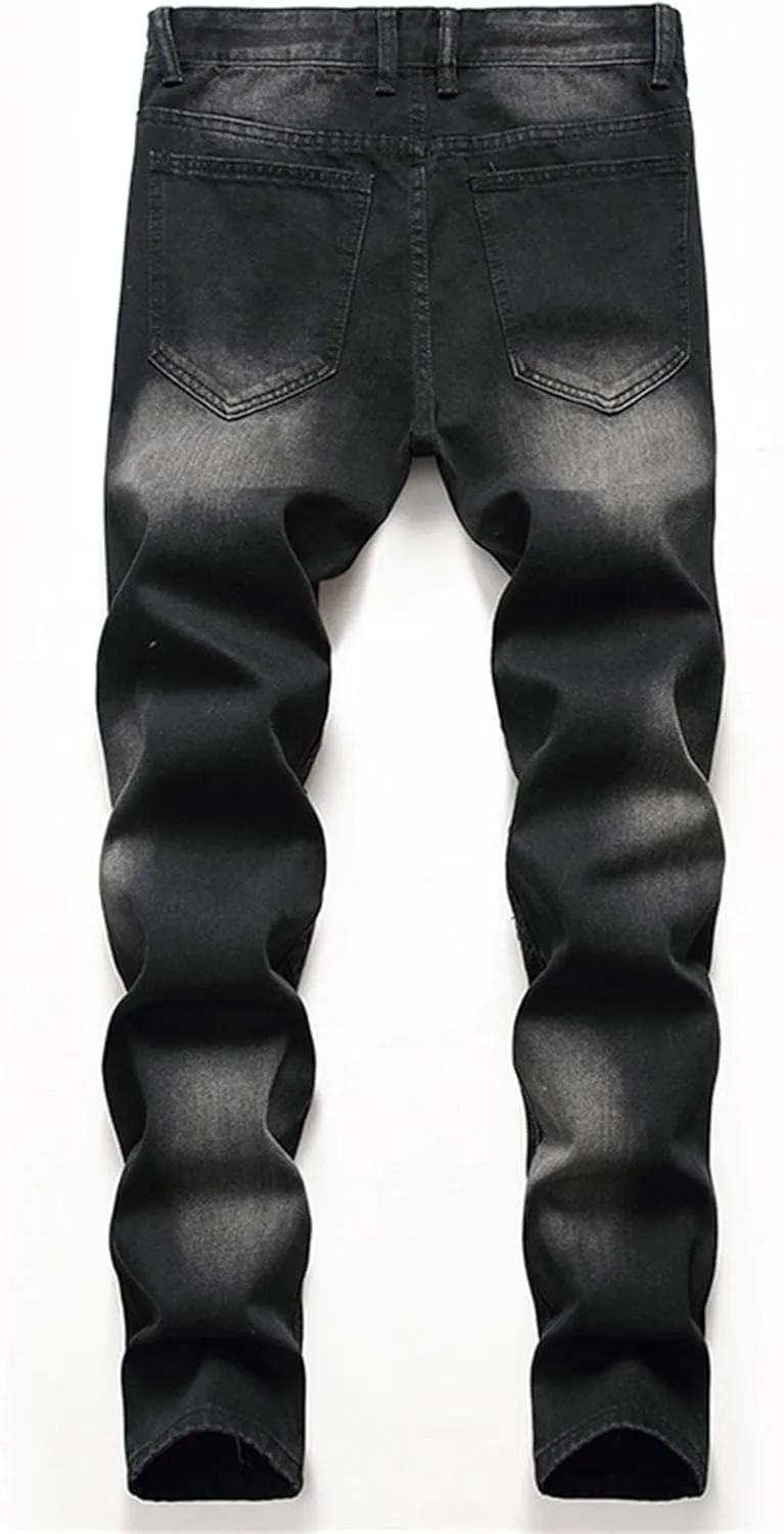 Mens Pants Jeans Slim Fit Ripped Classic Vintage Straight Wide Leg Denim Pants Baggy Jeans Trousers Mulit Pockets