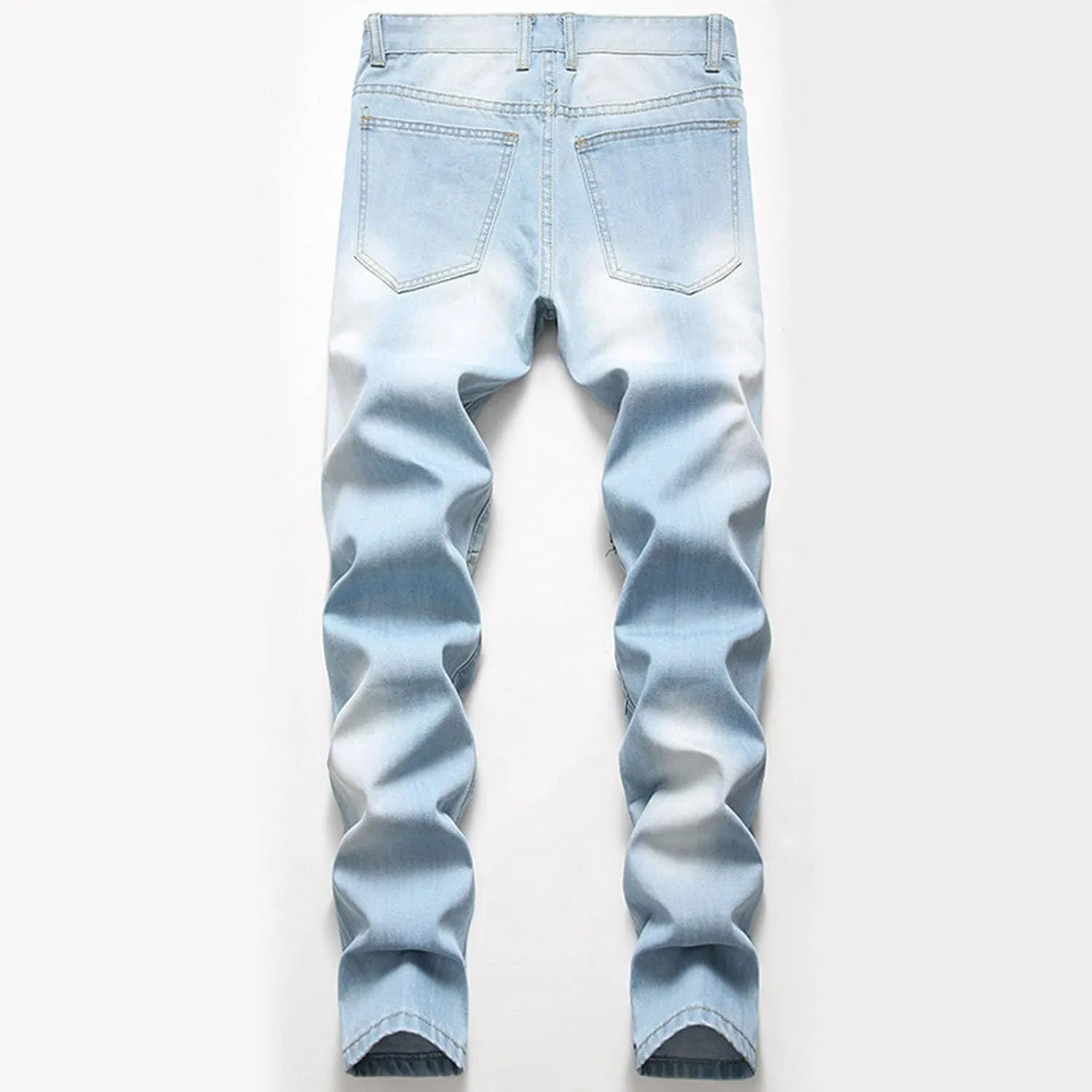 Mens Pants Jeans Slim Fit Ripped Classic Vintage Straight Wide Leg Denim Pants Baggy Jeans Trousers Mulit Pockets