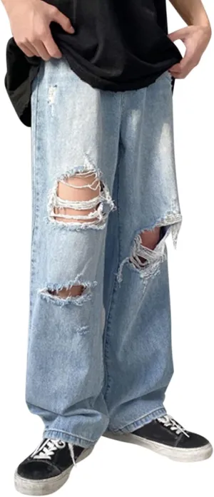 Mens Pants Jeans Stretch High Waisted Jeans Straight Leg Pants Fashion Trousers Classic 5 Pocket Streetwear