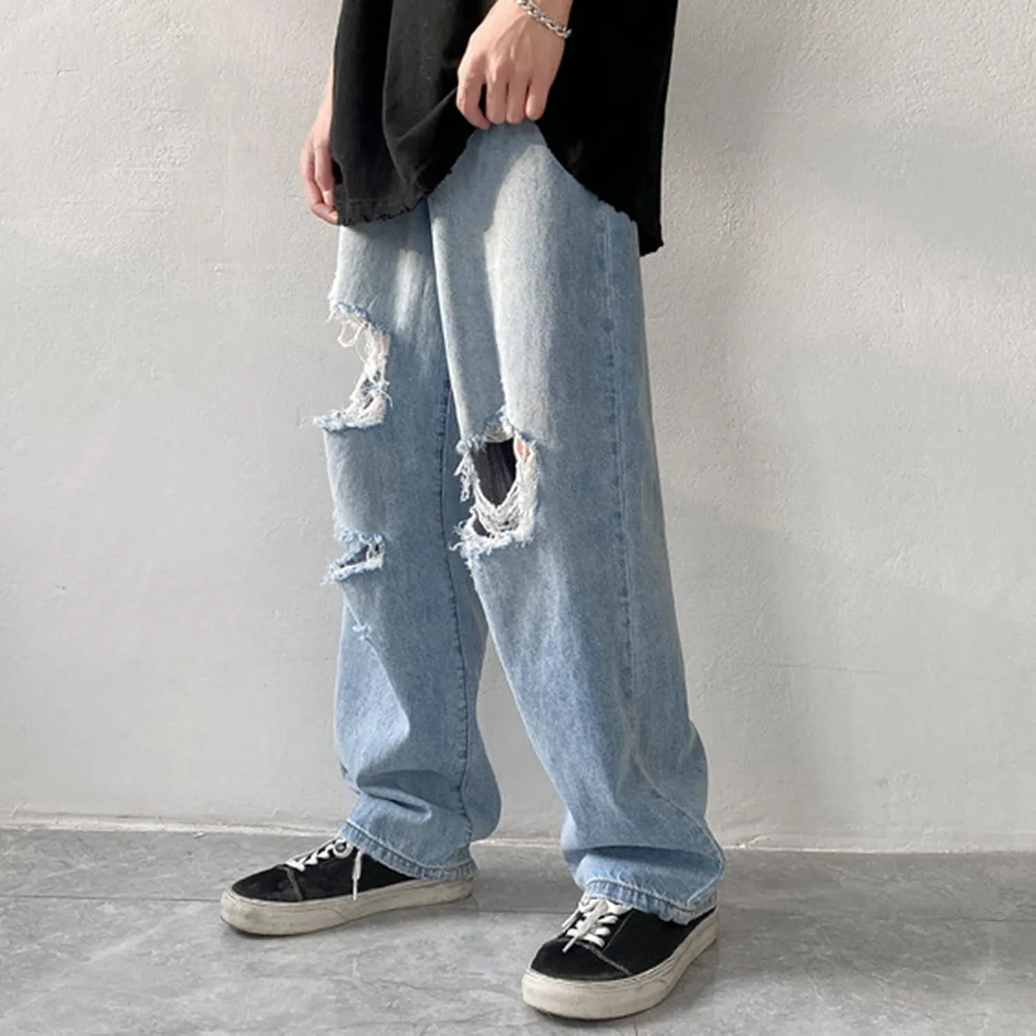 Mens Pants Jeans Stretch High Waisted Jeans Straight Leg Pants Fashion Trousers Classic 5 Pocket Streetwear