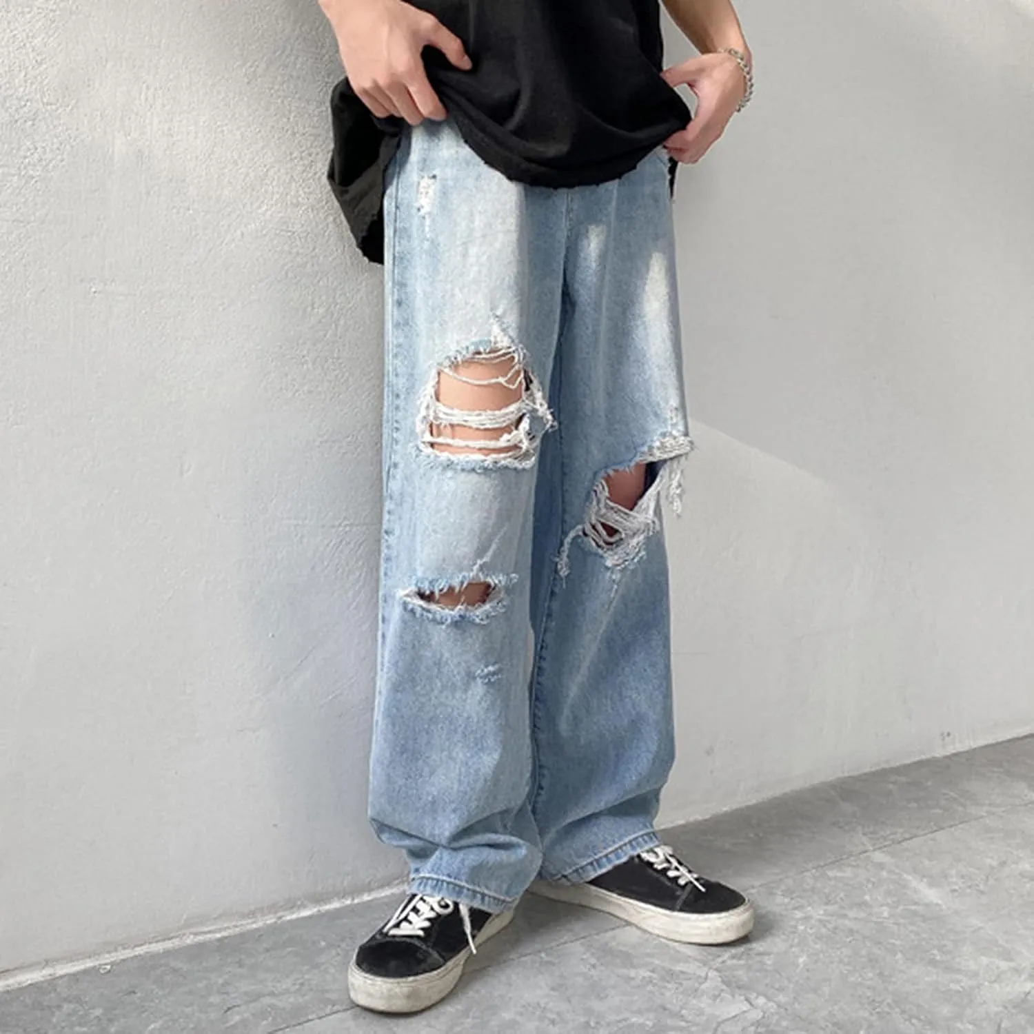 Mens Pants Jeans Stretch High Waisted Jeans Straight Leg Pants Fashion Trousers Classic 5 Pocket Streetwear