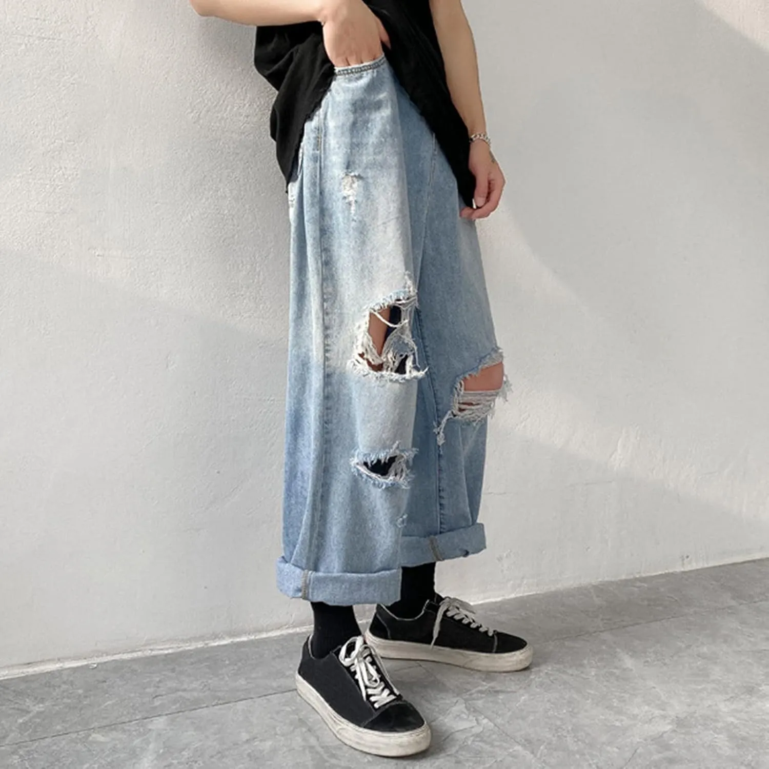 Mens Pants Jeans Stretch High Waisted Jeans Straight Leg Pants Fashion Trousers Classic 5 Pocket Streetwear