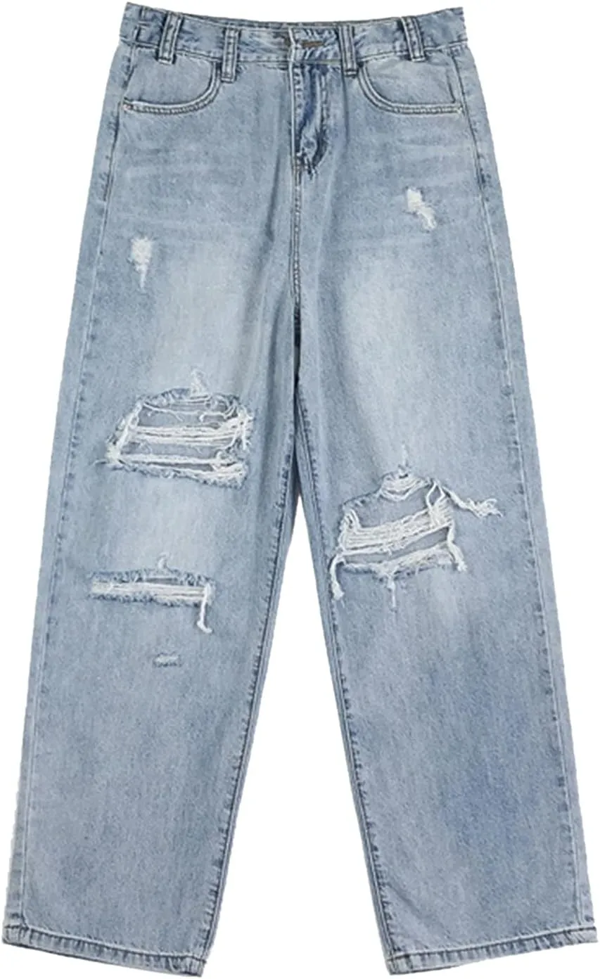 Mens Pants Jeans Stretch High Waisted Jeans Straight Leg Pants Fashion Trousers Classic 5 Pocket Streetwear