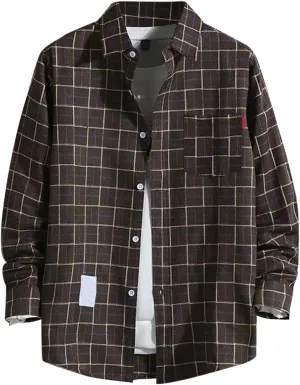 Men's Plaid Shirt Long Sleeve Button Down Shirt Casual Lightweight Shirt Jacket Vintage Western Shirt Plus Size