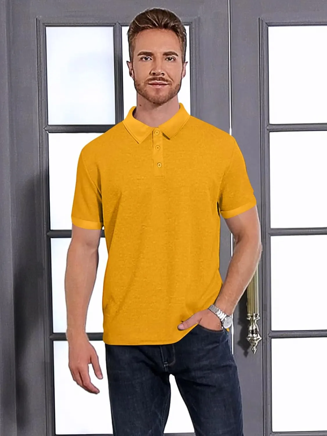 Mens Polo Shirts 2 Pack Breathable Short Sleeve Golf Shirt Casual Button Down Shirt Lightweight Collared Waffle Shirts