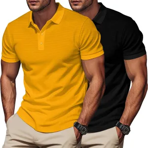 Mens Polo Shirts 2 Pack Breathable Short Sleeve Golf Shirt Casual Button Down Shirt Lightweight Collared Waffle Shirts
