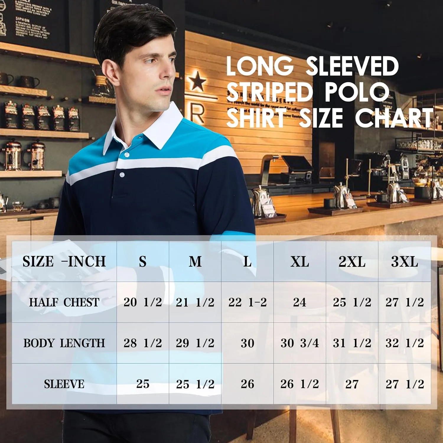 Men's Polo Shirts Long Sleeve Striped Dry Fit Casual Collared Pique Golf Polo Shirts for Mens
