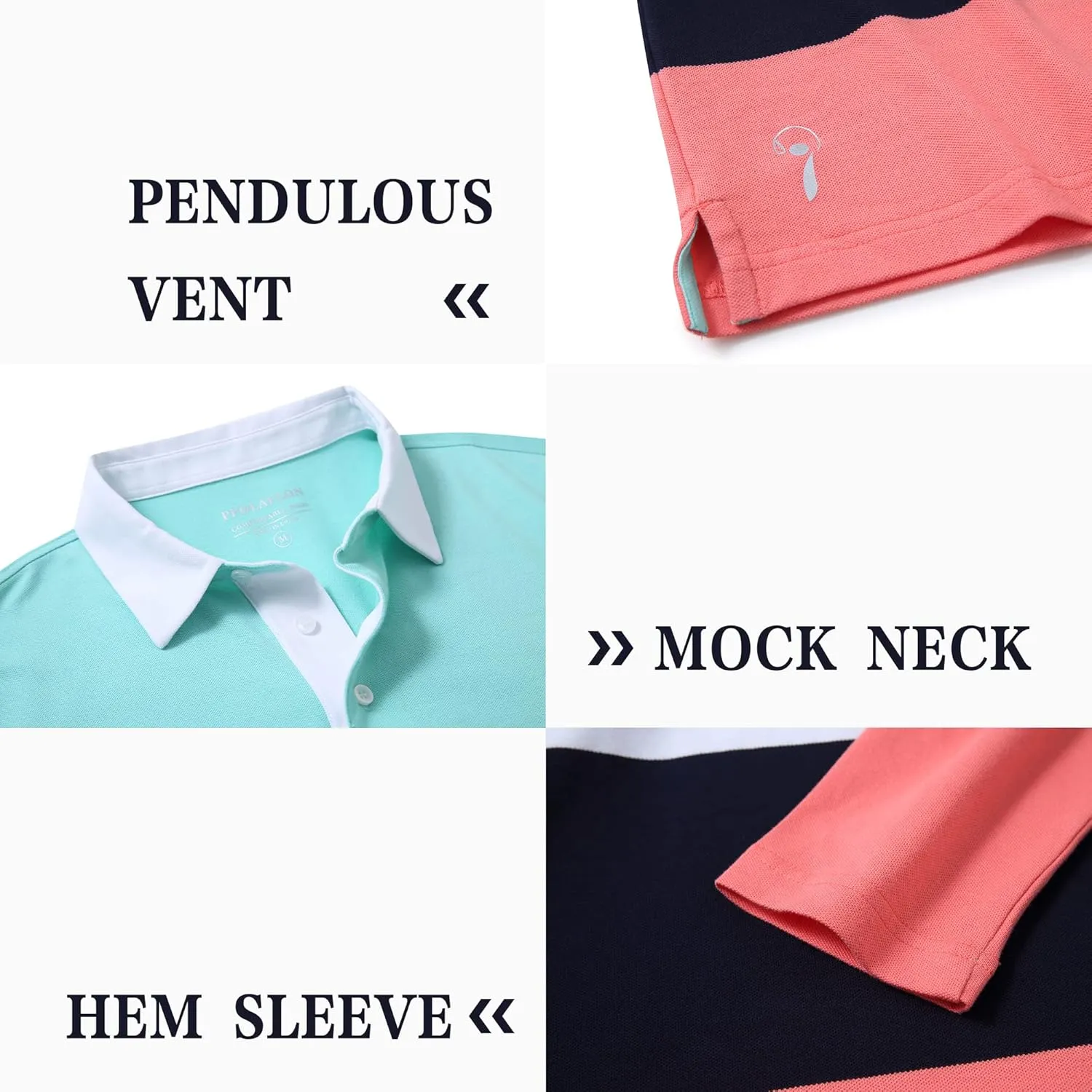 Men's Polo Shirts Long Sleeve Striped Dry Fit Casual Collared Pique Golf Polo Shirts for Mens