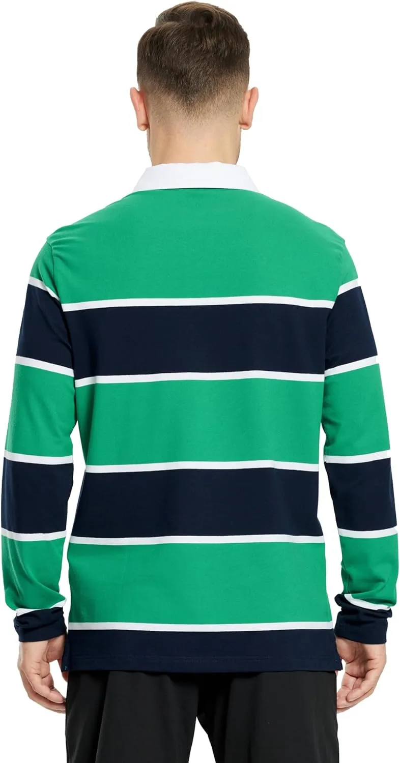 Men's Polo Shirts Long Sleeve Striped Dry Fit Casual Collared Pique Golf Polo Shirts for Mens