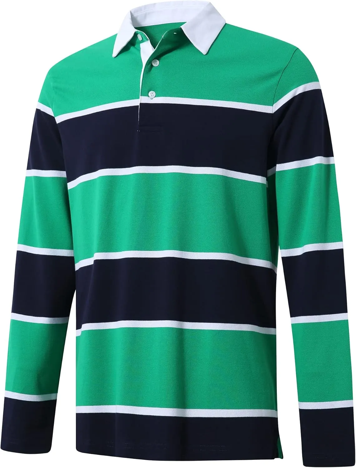 Men's Polo Shirts Long Sleeve Striped Dry Fit Casual Collared Pique Golf Polo Shirts for Mens