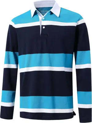 Men's Polo Shirts Long Sleeve Striped Dry Fit Casual Collared Pique Golf Polo Shirts for Mens