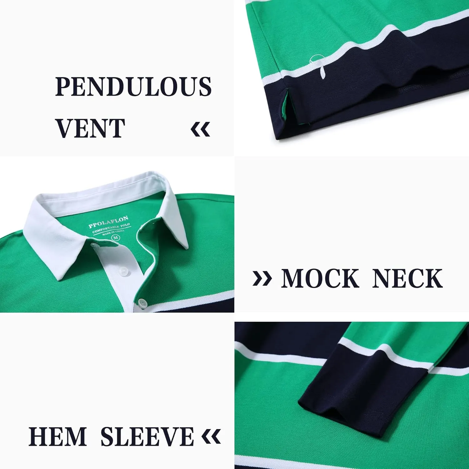 Men's Polo Shirts Long Sleeve Striped Dry Fit Casual Collared Pique Golf Polo Shirts for Mens