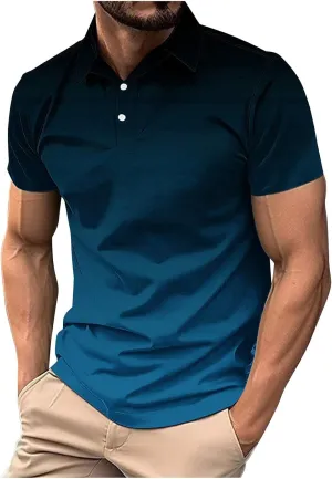 Mens Polo Shirts Short Sleeve Gradient Color Gym Workout Golf T-Shirt Casual Fashion V Neck Button Down Tops 2025