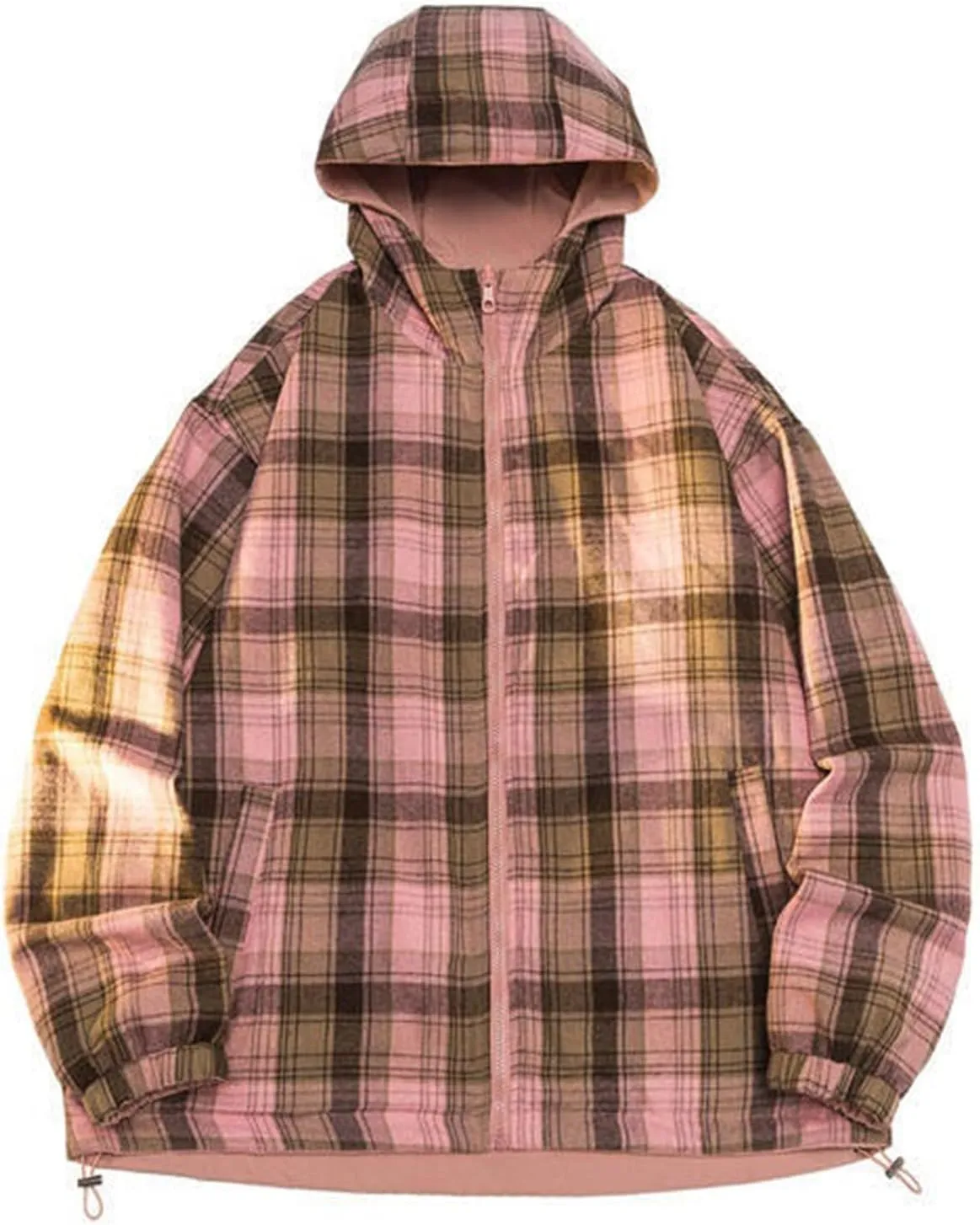 Mens Reversible Wind Breaker Jackets Light Full Zip Hooded Rain Jacket Hiking Climbing Coat with Polar Fleece Lining