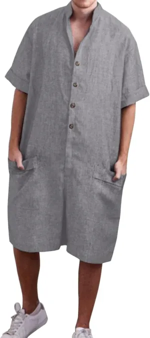 Mens Rompers Jumpsuits Onesie Loose Fit Cotton Linen Button Down Short Sleeve Coverall Tracksuits Comfy Playsuit Shorts