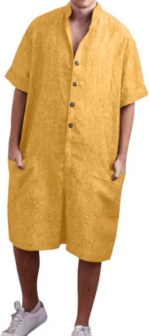 Mens Rompers Jumpsuits Onesie Loose Fit Cotton Linen Button Down Short Sleeve Coverall Tracksuits Comfy Playsuit Shorts