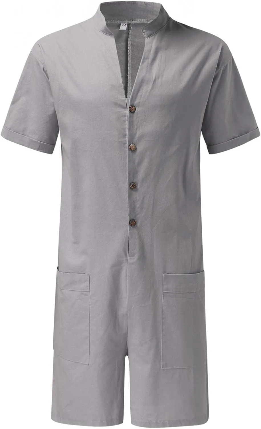 Mens Rompers Jumpsuits Onesie Loose Fit Cotton Linen Button Down Short Sleeve Coverall Tracksuits Comfy Playsuit Shorts