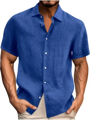 Mens Shirts Button Down Short Sleeve Dress Shirt Cotton Linen Beach Shirt Summer Vacation Tops Casual Hawaiian Shirts