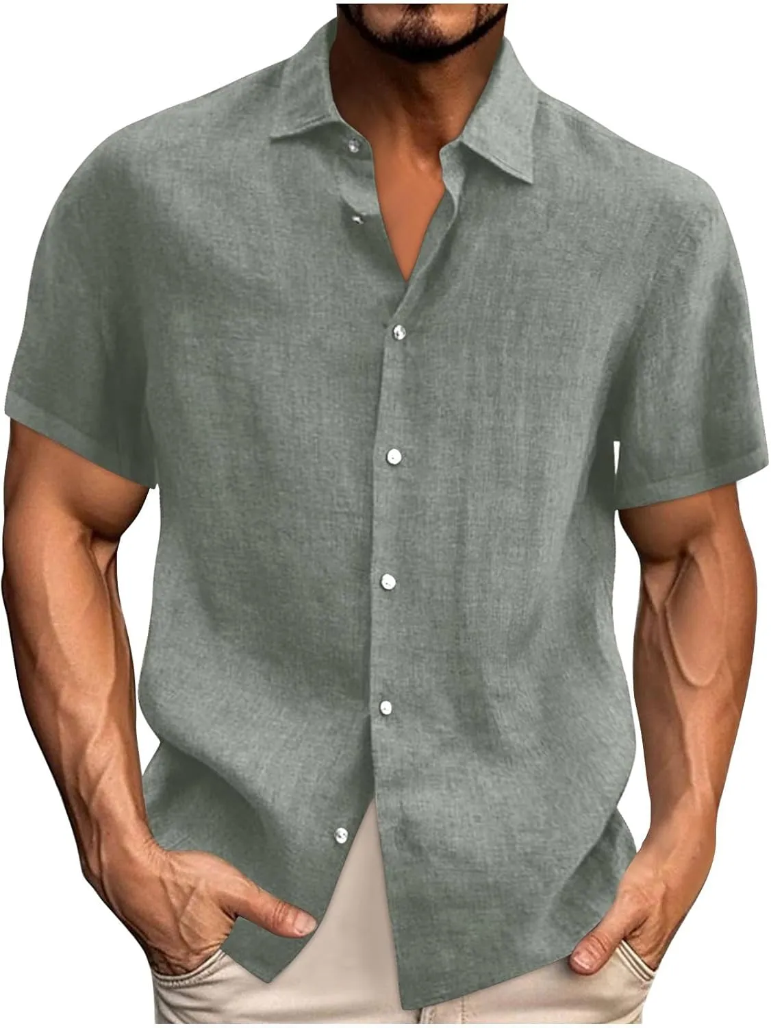 Mens Shirts Button Down Short Sleeve Dress Shirt Cotton Linen Beach Shirt Summer Vacation Tops Casual Hawaiian Shirts