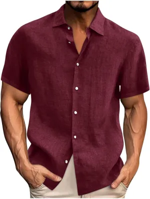 Mens Shirts Button Down Short Sleeve Dress Shirt Cotton Linen Beach Shirt Summer Vacation Tops Casual Hawaiian Shirts