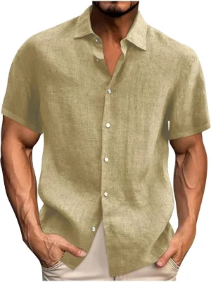 Mens Shirts Button Down Short Sleeve Dress Shirt Cotton Linen Beach Shirt Summer Vacation Tops Casual Hawaiian Shirts