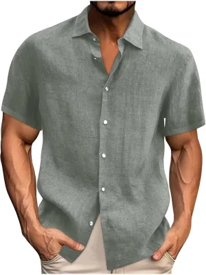 Mens Shirts Button Down Short Sleeve Dress Shirt Cotton Linen Beach Shirt Summer Vacation Tops Casual Hawaiian Shirts