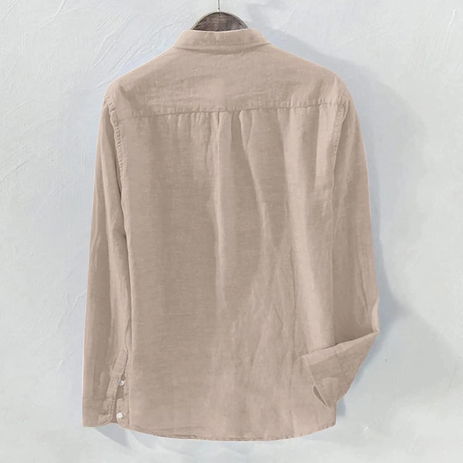 Men's Shirts Linen Long-Sleeved Casual Shirt Collarless Standing Collar Summer Top Long Sleeve Shirts Casual, M-3XL