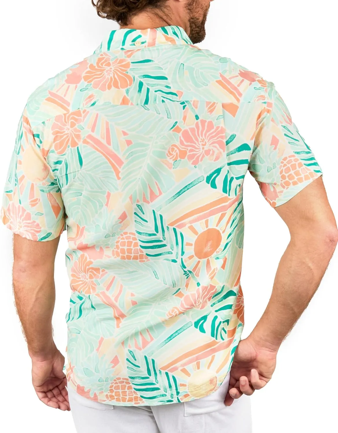 Men's Short Sleeve Button-Down Shirt, Printed Modern Hawaiian Shirt, Soft Rayon, Regular and Relaxed Fit