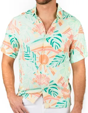 Men's Short Sleeve Button-Down Shirt, Printed Modern Hawaiian Shirt, Soft Rayon, Regular and Relaxed Fit