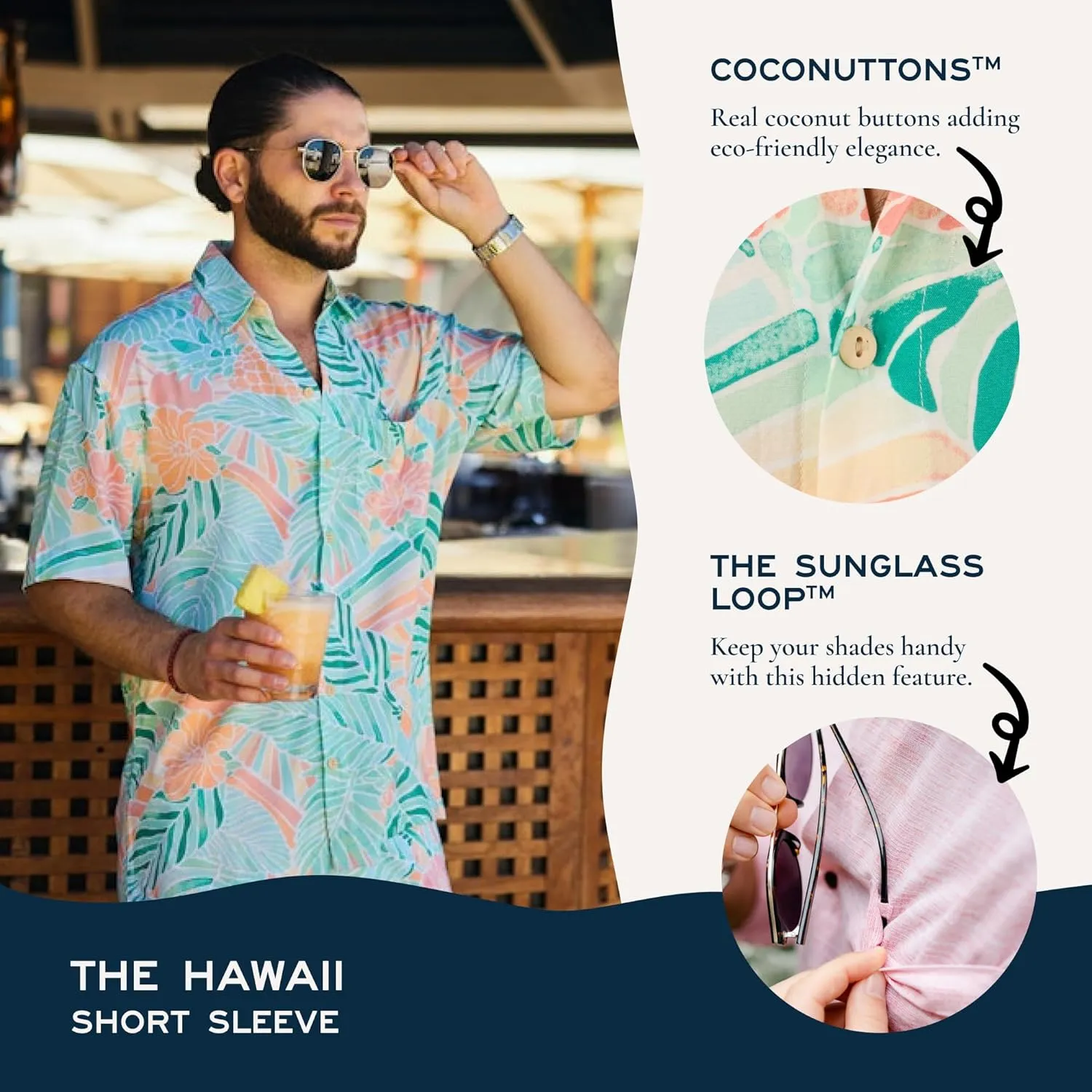 Men's Short Sleeve Button-Down Shirt, Printed Modern Hawaiian Shirt, Soft Rayon, Regular and Relaxed Fit