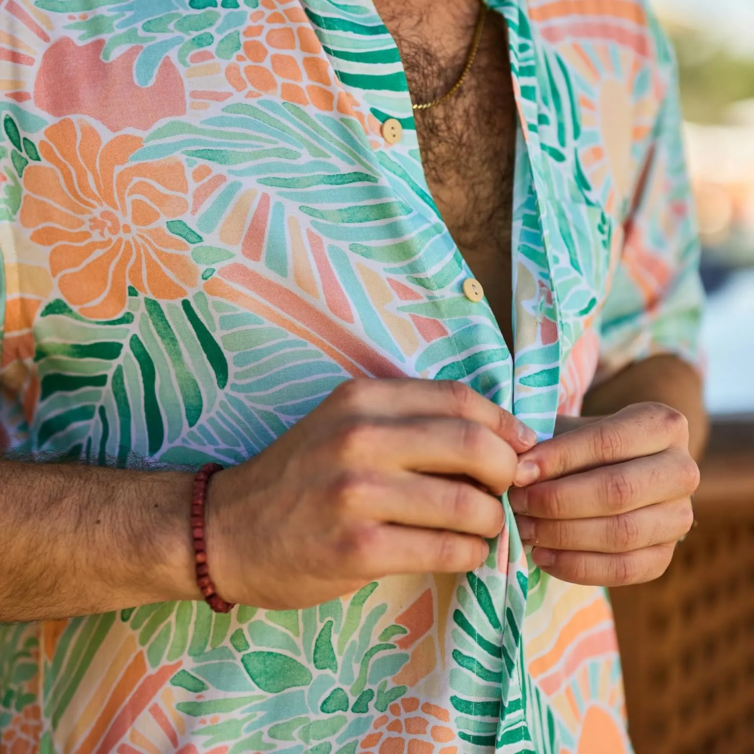 Men's Short Sleeve Button-Down Shirt, Printed Modern Hawaiian Shirt, Soft Rayon, Regular and Relaxed Fit