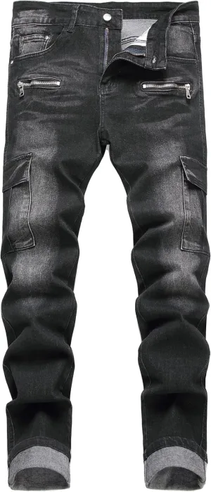 Men's Slim Fit Stretch Jeans Ripped Skinny Jeans for Men, Fashion Straight Leg Comfort Flex Waist Cargo Denim Pants