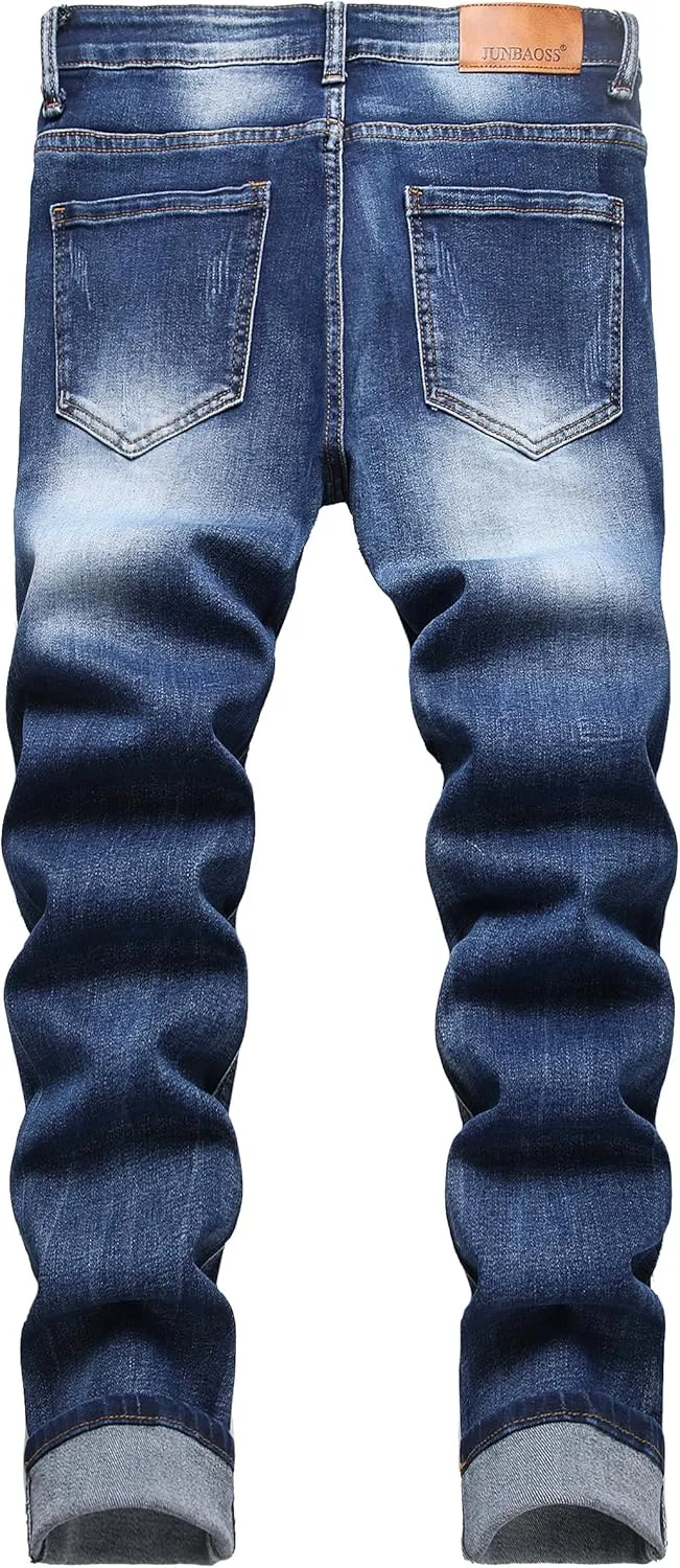 Men's Slim Fit Stretch Jeans Ripped Skinny Jeans for Men, Fashion Straight Leg Comfort Flex Waist Cargo Denim Pants