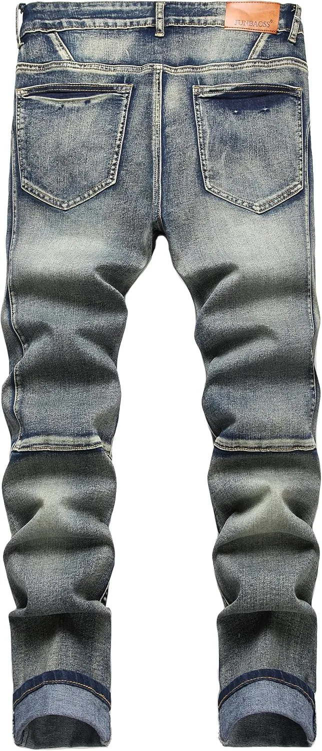 Men's Slim Fit Stretch Jeans Ripped Skinny Jeans for Men, Fashion Straight Leg Comfort Flex Waist Cargo Denim Pants